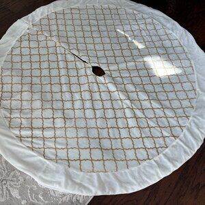 Ivory Velvet with Metallic Gold Geometric Design 54" Round Xmas Tree Skirt